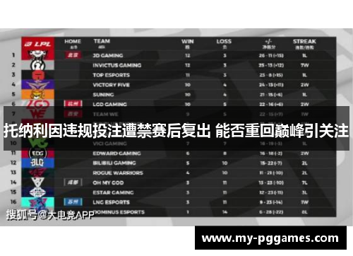 托纳利因违规投注遭禁赛后复出 能否重回巅峰引关注